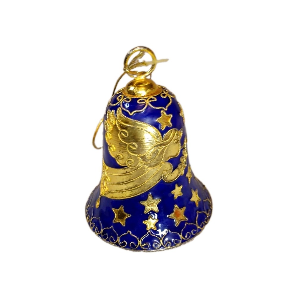 Cloisonné Blue Gold Bell Christmas Ornament Stars Angel 3.5x3"
